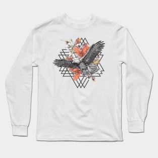 Eagle Artwork, Flowers Triangle Abstract Design for Nature Lovers Long Sleeve T-Shirt